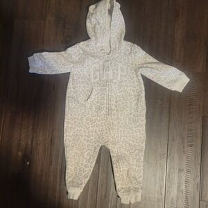 Baby Gap Leopard Hoodie One Piece 12-18 Months Ivory Cold Weather Zip Up